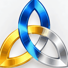 Tríada SINERGIA azul, dorado y plateado